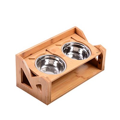 Premium Quality Adjustable Elevated smart pet food feeder bamboo pet food feeders